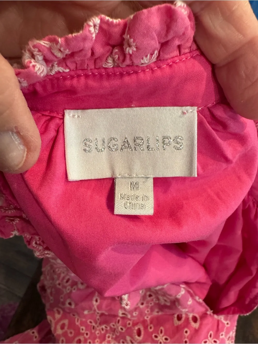 Sugarlips Pink Eyelet Ruffle Waist Mini Dress - Picture 5 of 5